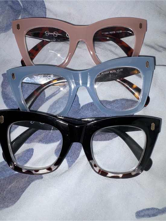 Jessica Simpson Accessories - Women’s 3 Square-Eye reading Glasses grad+3,- Jessica S. Pink, Sky Blue, Black